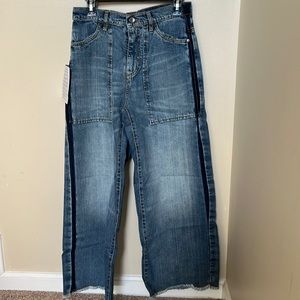 Fornarina wide leg trouser jeans stripe on sides, made in Italy